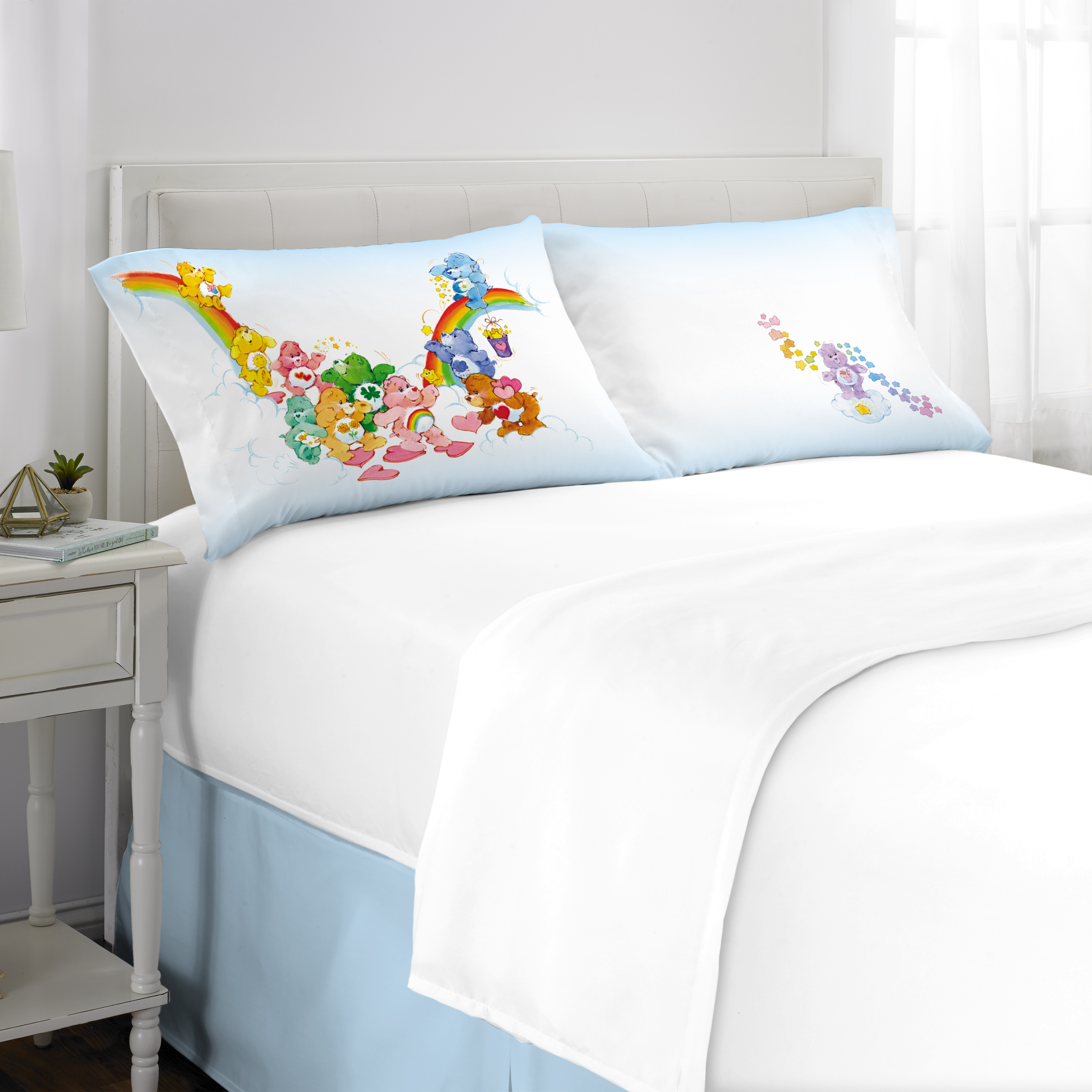 Care Bears White Blue Reversible Silky Satin Pillowcase, Standard Size, 2-Pack