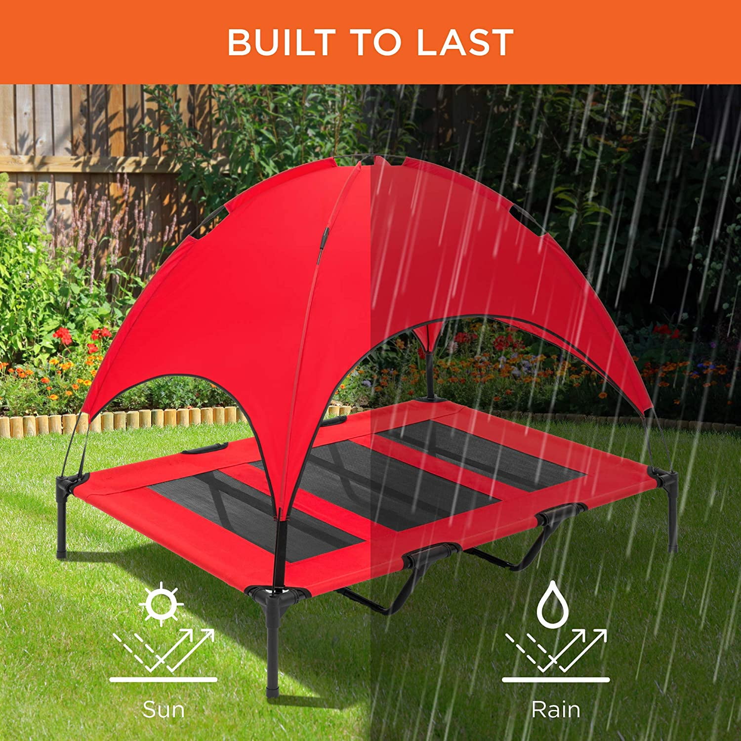 Themis 48in Elevated Cooling Dog Bed, Outdoor Raised Mesh Pet Cot w/Removable Canopy Shade Tent, Carrying Bag, Breathable Fabric - Red