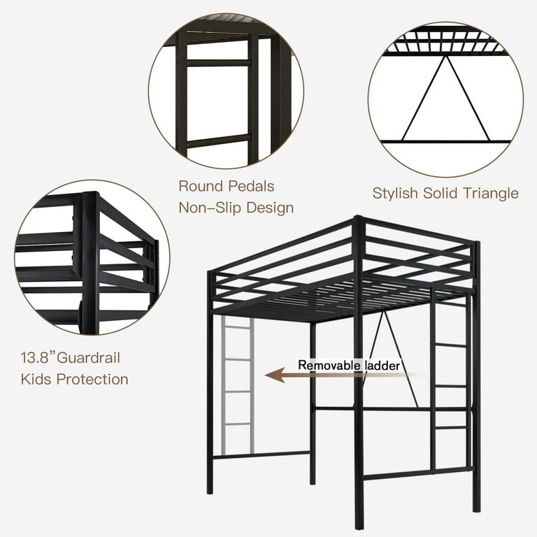 Calnod Modern Low Profile Twin Size Metal Loft Bed with Built-in Ladder, Kids  Bed with Full-length Guardrail for Bedroom,Dorm, Black - ShopStyle