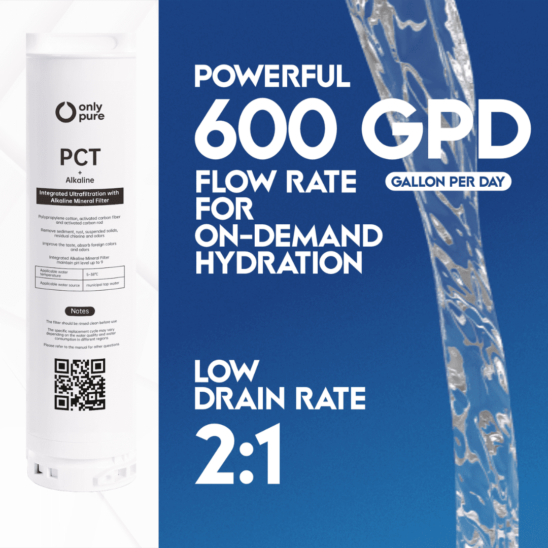 OnlyPure, OPRO600-PCT Mineral Rich - ALKALINE Filter, NSF Certified, Replacement for OPRO600-B Reverse Osmosis System, 600GPD, 1-year Lifetime