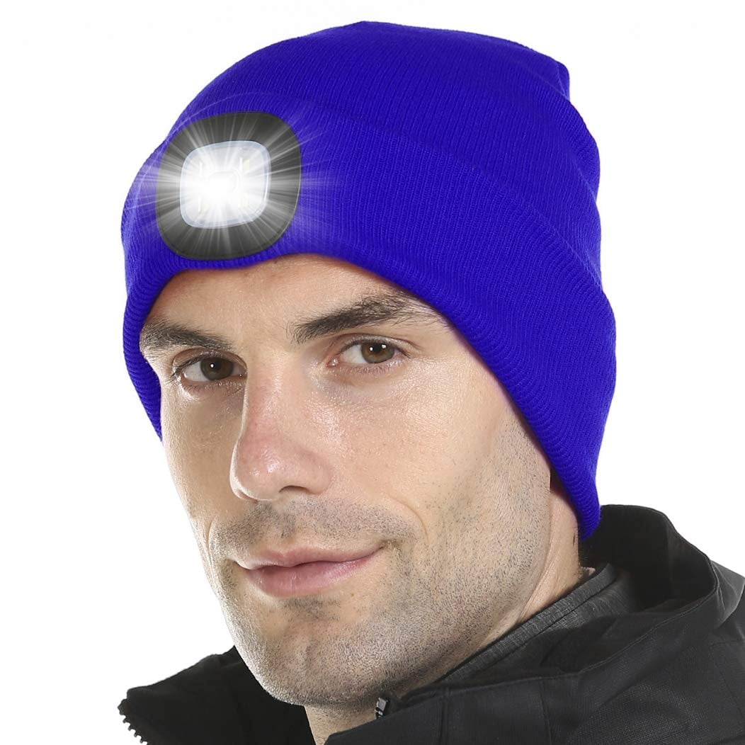 Led Light Cap Beanie Hat With 2 Batteries For Hunting Camping Running Fishing 