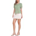 thumbnail image 2 of INSPIRAR CHIC Blusa de manga corta con volantes y cuello Peter Pan de flores para mujer XL Verde, 2 of 6