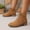 Brown, variant on Women's Casual Winter Ankle Boots Solid Color Pointed Toe Front Lace-Up Chunky Low Heel Fashion Footwear