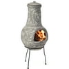 Outdoor Clay Chiminea Fireplace Sun Design Wood Burning Fire Pit with Sturdy Metal Stand, Barbecue, Cocktail Party, Cozy Nights Fire Pit
