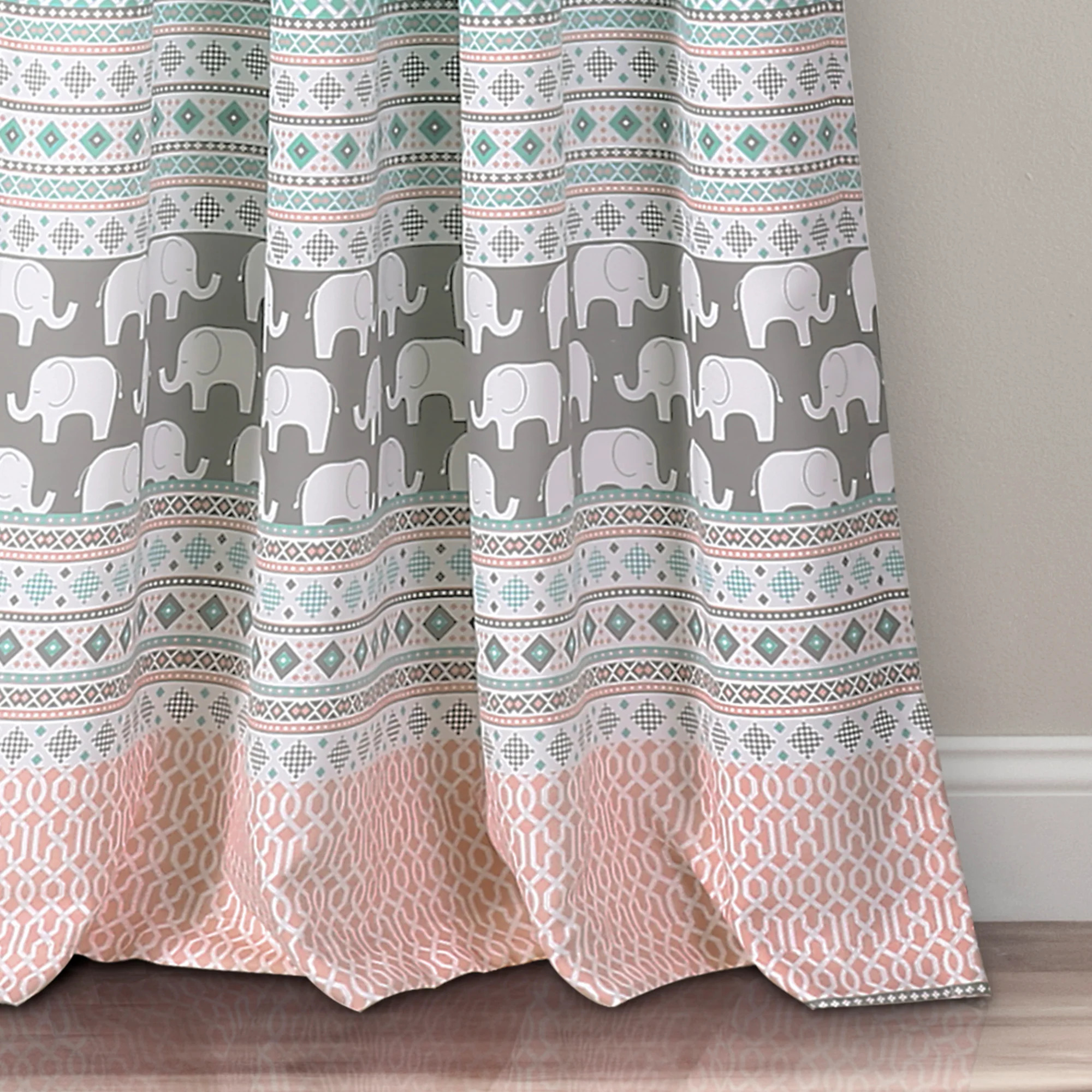 Lush Decor Elephant Stripe Room Darkening 84" x 52" + 2" Header Animal print Turquoise 100% Polyester 3" Rod Pocket 2-Pc Set Window Panel - image 4 of 6