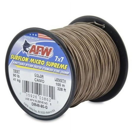 UPC: 0035926038615 | American Fishing Wire Surflon Micro Supreme Nylon Coated 7×7 Stainless Steel Leader Wire Camo Brown Color 65 Pound Test 100-Meter