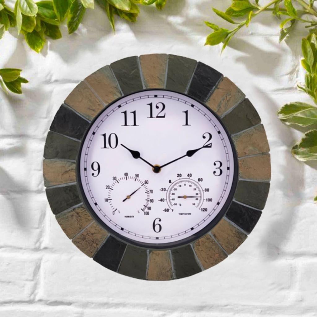 Wall Clock with Temperature and Humidity Waterpoof Silent Clock for Kitchen Home
