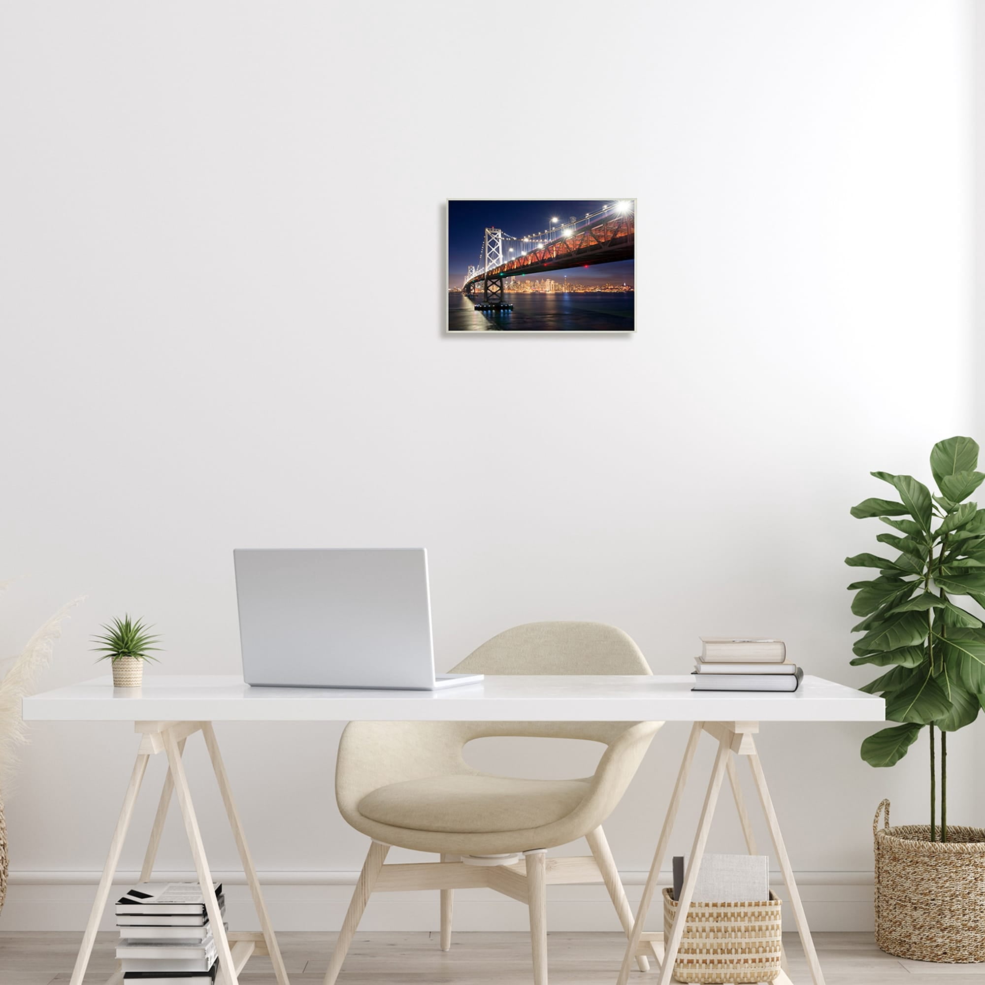 Stupell Industries Illuminated Water Ocean Bridge Urban City Skyline Wood Wall Art, 15 x 10, Design by John Gavrilis