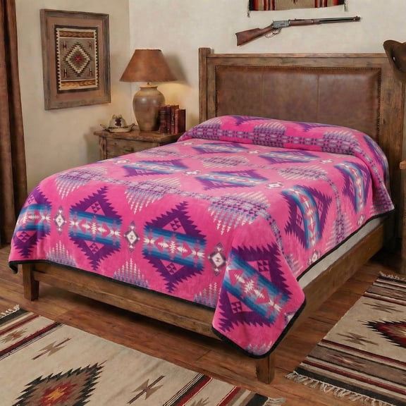 Queen 2ply Flannel Blanket,White River Pink