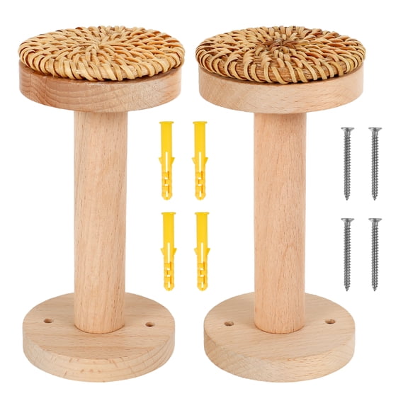 Threns 2Pcs Boho Curtain Holdback Rattan Weaving Wall Mounted Wood Curtain Holder with Installation Accessories for Bedroom Kitchen Cafe