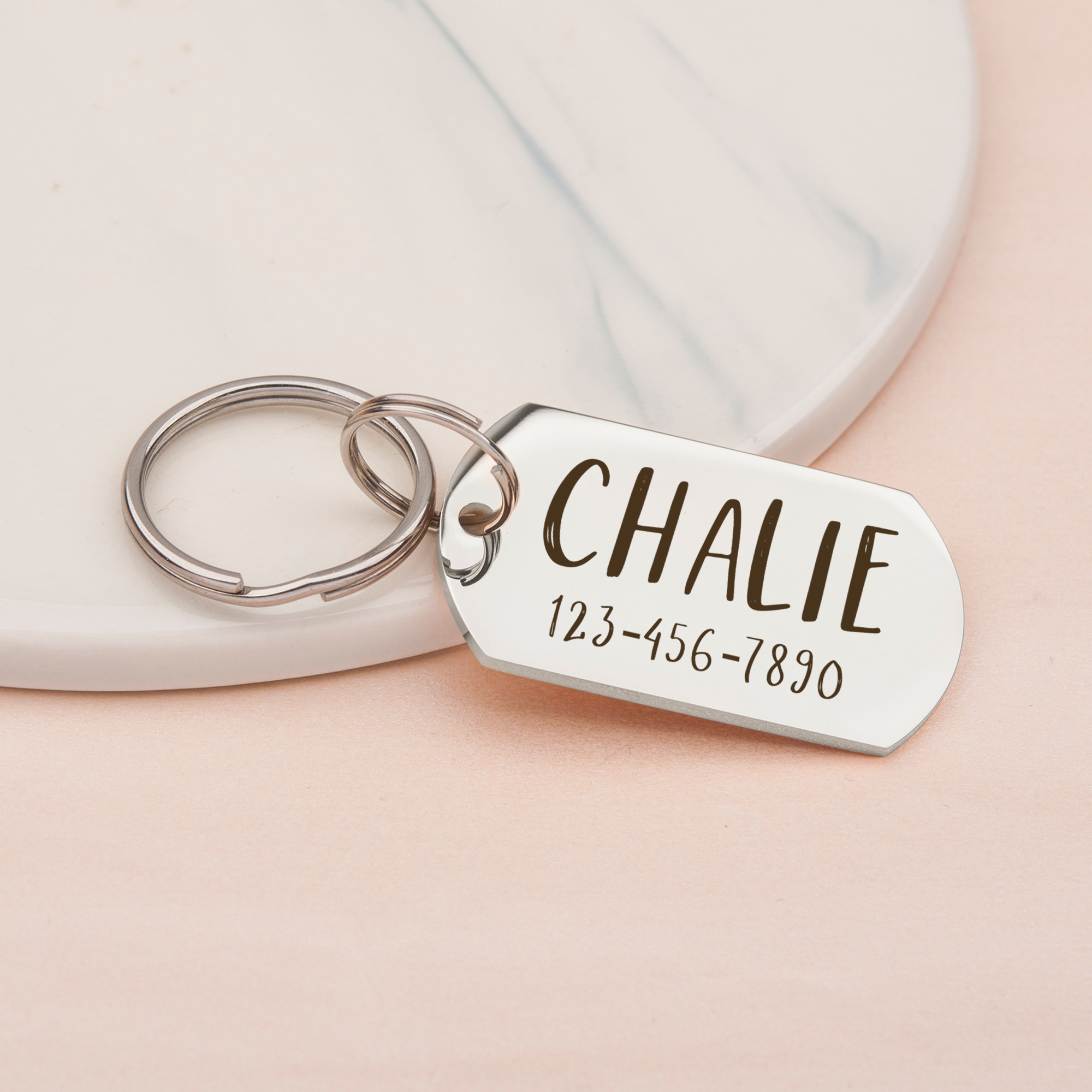 Engravable Pet Id Tag - Dog Tag with Phone Number Tag Shape - Pet Name Tag Emergency Tags for Pet Collar [Silver, M, Only Front Engraving]