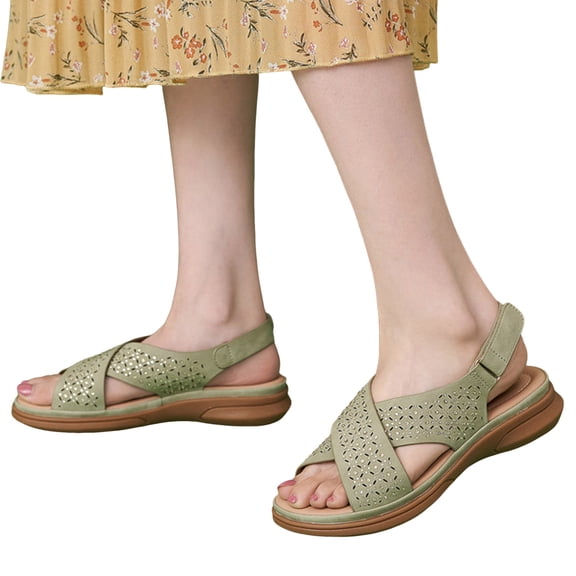 Orthopedic Sandals for Women OPen Toe Rhinestone Strap Breathable Arch Support Footbed Slingback Platform Walking Shoes Green Size 7.5