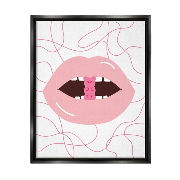 Stupell Industries Pink Lips & Gummy Candy Food & Beverage Painting Black Floater Framed Art Print Wall Art, 17 x 21