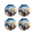 thumbnail image 1 of Vsdgher Sunset Airplane Travel View Print Leather Coasters for Drinks, Durable Drink Coasters 4 Set for Tabletop Protection, Luxurious Home Décor and Housewarming Gift-Octagon, 1 of 6