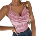 thumbnail image 1 of Camiseta sin mangas fruncida con cuello Halter para mujer, Top sin mangas de Color puro, camiseta sin espalda a la moda, Top ajustado con tirantes, 1 of 6