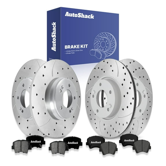 AutoShack Front & Rear Brake Rotors & Premium Pads for Hyundai, Veloster 2016, FWD L4 1.6L - Silver Zinc Coated Drilled & Slotted - SilverShield Pro