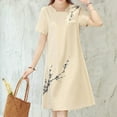 thumbnail image 2 of Robe à Manches Courtes Femme Vintage Imprimé Floral Manches Courtes Coton Lin Ample Décontractée, 2 of 9