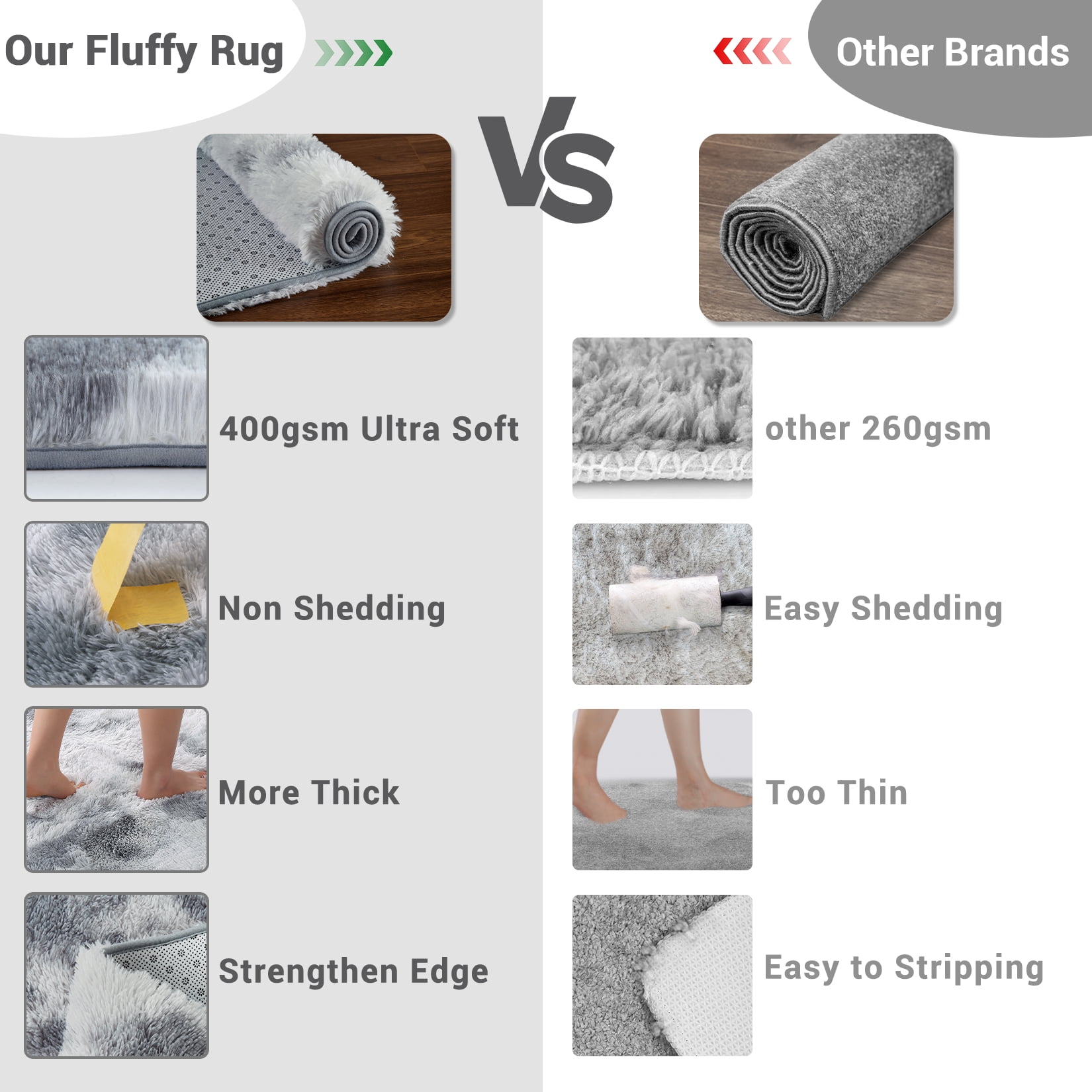 Hasoo Large Fluffy Area Rug 9' x 12' Area Rug for Living Room, Shaggy Non-Skid Plush Floor Cover Accent Rug for Indoor Bedroom Carpet, Light Gray
