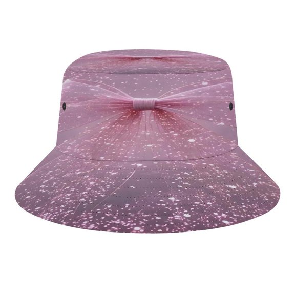 NIANHE Tulle Bow in Pink Bucket Hat, Soft, Printed, Packable Fisherman Sun Hat for Beach Travel Hiking Vacation, Sun Hat for Women Men,