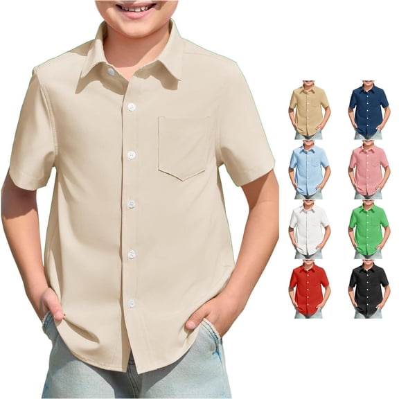 XAOFW Boys Girls Button Down Pocket Shirts Short Sleeve Lapel Collar Gradient Shirt Kids Back To School Shirts Comfortable Tops 5-6 Years