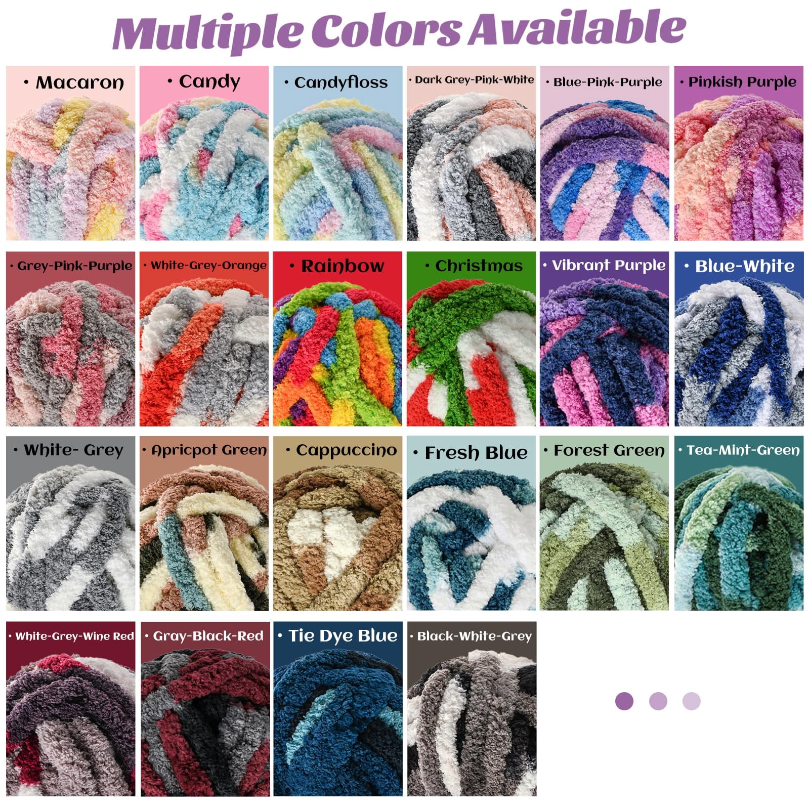 10 Pack Fluffy Chunky Chenille Yarn for Crocheting, Chunky Blanket Yarn for Hand Knitting, 240yds/70.5oz Super Bulky Variegated Blanket Yarn(Blue-White)