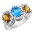 thumbnail image 1 of 10K White Gold Natural Swiss Blue Topaz & Whisky Quartz 3-Stone Ring Oval Diamond Accent, size 6, 1 of 2