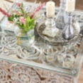 thumbnail image 6 of DecMode 36" x 19" White Wood Handmade Intricately Carved Floral Coffee Table with Clear Glass Top, 1-Piece, 6 of 10