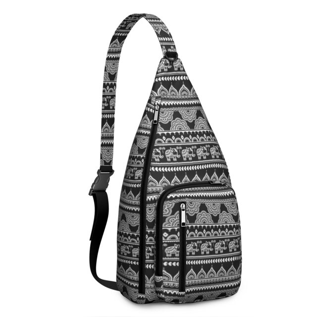 Mandala Elephant Sling Backpack - Bohemian Floral Pattern Shoulder Bag, Fashionable Anti-Theft Pack for Hiking & Outdoor Adventures