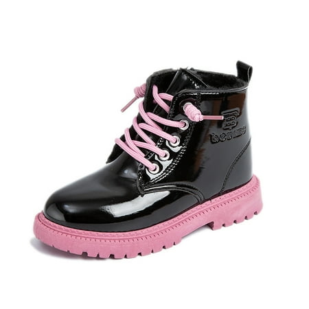 

Girls Casual Color Block Martin Boots Lace-up Zip-up High Top Boots For Winter And Autumn