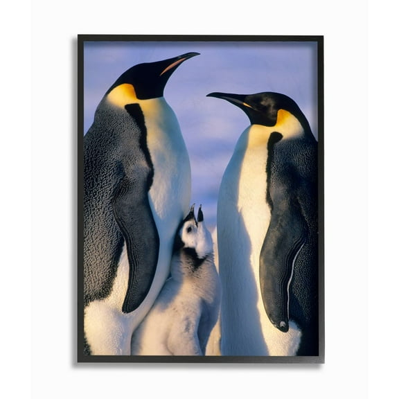 The Stupell Home Decor Collection Emperor Penguin Family Adults with Chick Framed Giclee Texturized Art