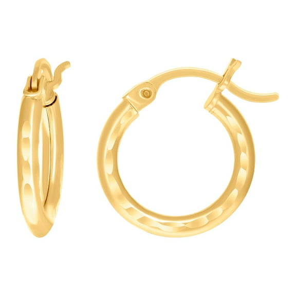 14k Yellow Gold Womens Sparkle-Cut Round Tube Hoop Earrings 12x2mm Wide Hoop Earring for Women