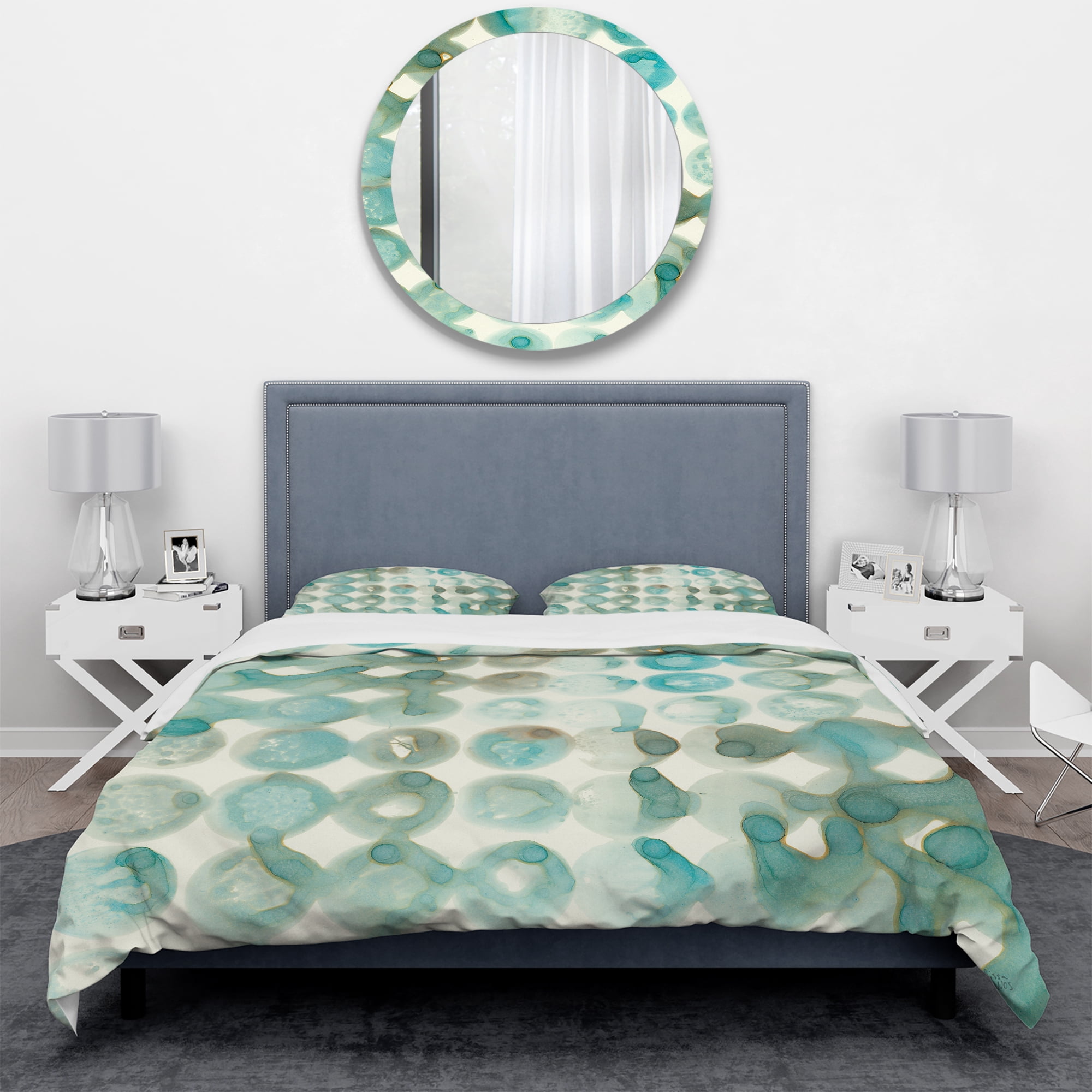 Designart 'Turquoise Watercolor geometrical I' Geometric Duvet Cover Set