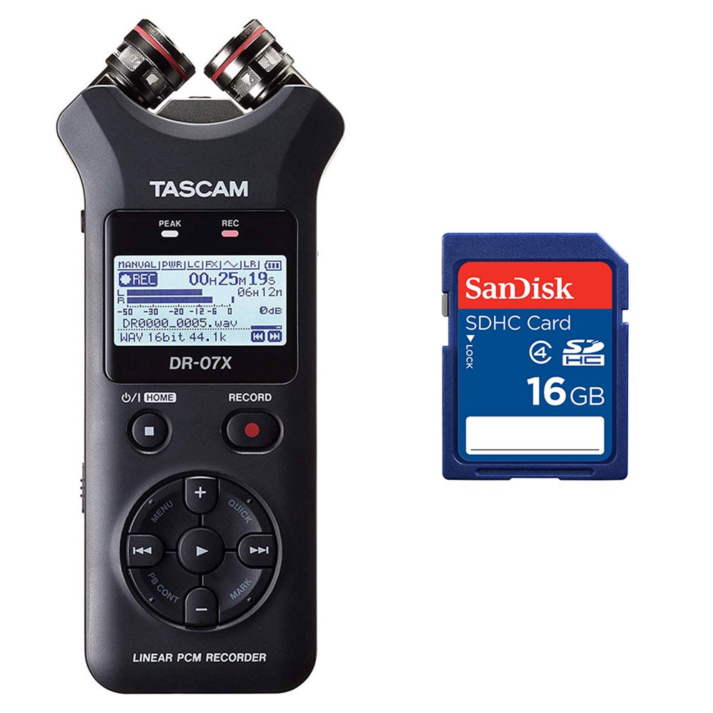 Tascam DR07X Stereo Handheld Digital Audio Recorder + 16GB SD Memory