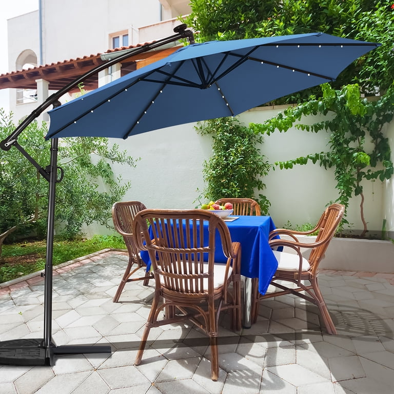 denim blue patio umbrella SUPERJARE 13FT Outdoor for Patio, Double sided Pool Umbrellas with Fade Resistant Canopy, Large Table Umbrella for Deck, Market, Backyard in hand crank also allows for quick setup and breakdown for easy storage 10 ft Solar LED Offset