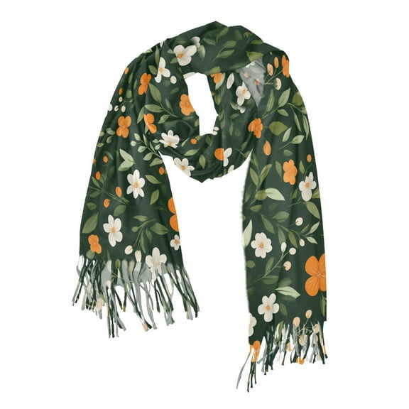 FORMRS Womens Scarf Winter Soft Long Big Warm Shawls Wrap Tassel Scarves, Orange Flowers