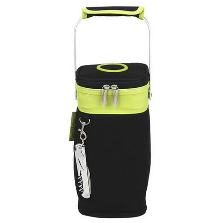 Picnic At Ascot Single Bottle Carrier with Metal Frame in Black with Apple