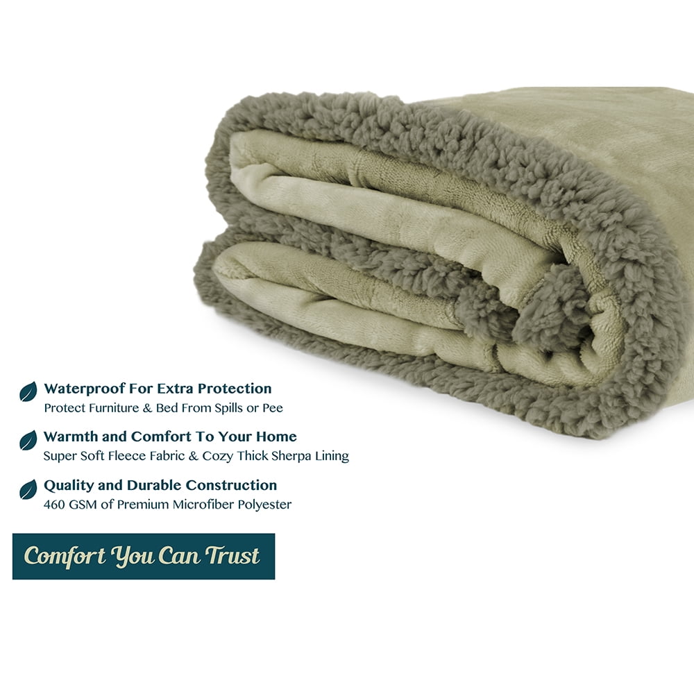 PAVILIA WATERPROOF Blanket For Couch Sofa Waterproof Dog Blanket for Large Dog Puppy Cat Pet Blanket Protector Plush Soft Warm Fuzzy Sherpa Blanket Bed Throw Taupe 90x90 Walmart