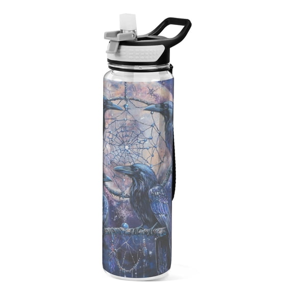 Qxltty Cobweb Crow Water Bottle 32 oz with Straw BPA Free Reusable Fitness Sport Bottle Perfect for Travel School Outdoors and Gym