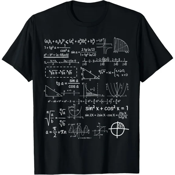 Cool Mathematical Equations Math Graphics Classroom T-Shirt, for Men & Women, up to Size 5XL