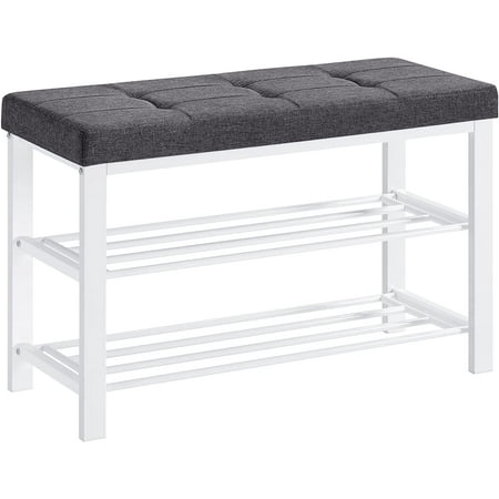 SONGMICS Shoe Bench 3-Tier Shoe Rack for Entryway Storage Organizer with Metal Frame for Living Room Hallway 12.2 x 31.9 x 19.3 Inches  Gray and White