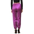 thumbnail image 3 of INSPIRE CHIC Women's Drawstring Elastic Waist Satin Joggers Magenta S, 3 of 8