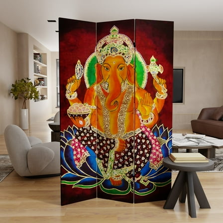 6 ft. Tall Double Sided Ganesh Canvas Room Divider