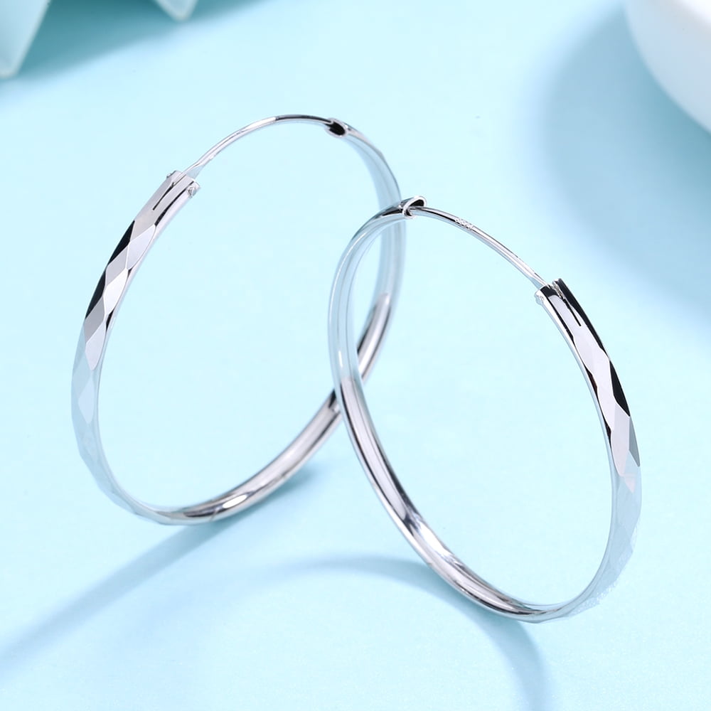Diamond Cut Sterling Silver Hoop Earrings