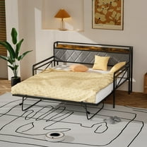 UBesGoo Metal Daybed Frame Twin Size, Storage Upholstered Headboard with Charging Station, Daybed with Trundle for Living Room Bedroom Guest Room Gray