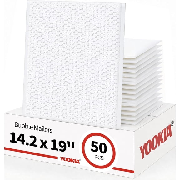14.25x19 Inch Bubble Mailers 50 Count, Self Seal Waterproof Large Bubble Shipping Bags, Padded Mailers, Bubble Mailing Envelopes for Mailing, Packaging, E-commerce, Small Business-White