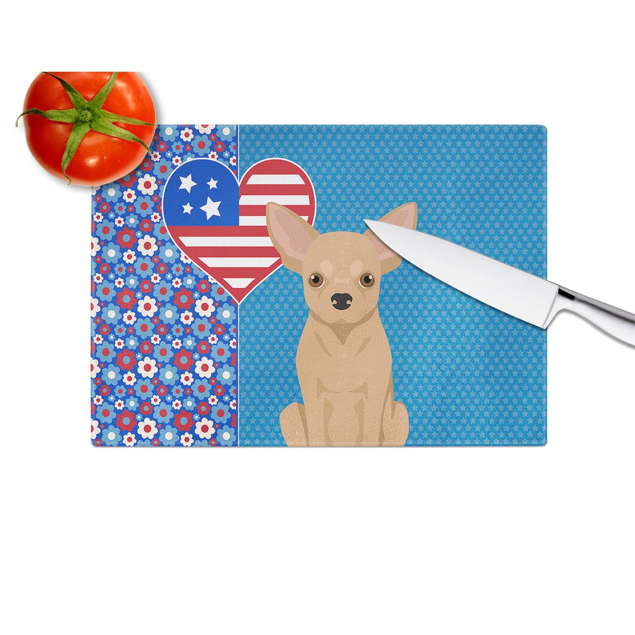 Gold Chihuahua Glass Cutting Board Large 12 in x 15 in