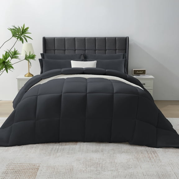 WISHEAD 7 Piece Comforter Set Queen Size, Ultra Soft Bed in a Bag, All Season Bedding Set with Comforter, Sheets, Pillowcases & Shams, Black