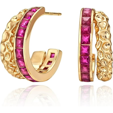 Gold Hoop Earrings for Women Dainty 14K Gold Plated Open Hoop Earrings 925 Sterling Silver Post Chunky Earrings for Her Everyday Jewelry[y424]