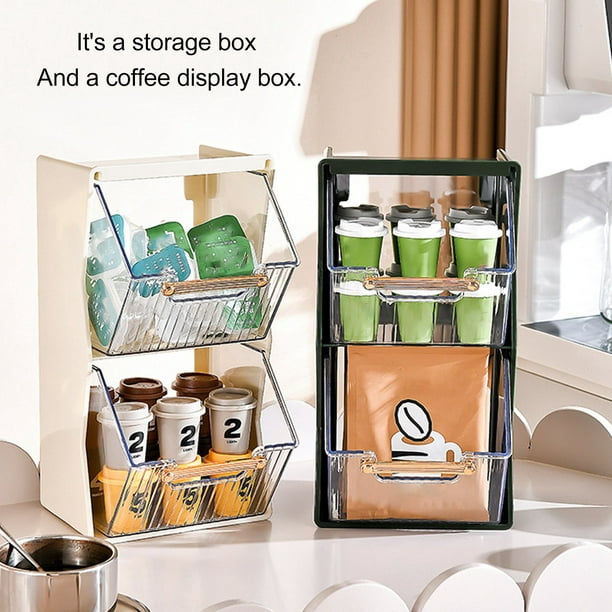 SoBuy FRG180-WN, tiroir de rangement pour dosettes de café à 2 niveaux,  boîte de support pour capsules de café, étui de rangement pour sachets de  thé