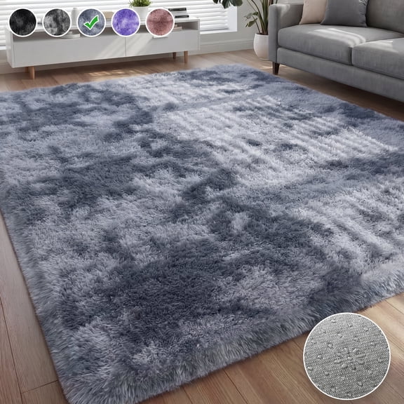 Nefoso Shag Area Rug, 4ft x 6ft Soft Fluffy Tie-Dye Area Rugs for Living Room Bedroom Decor Carpet, Blue & Grey